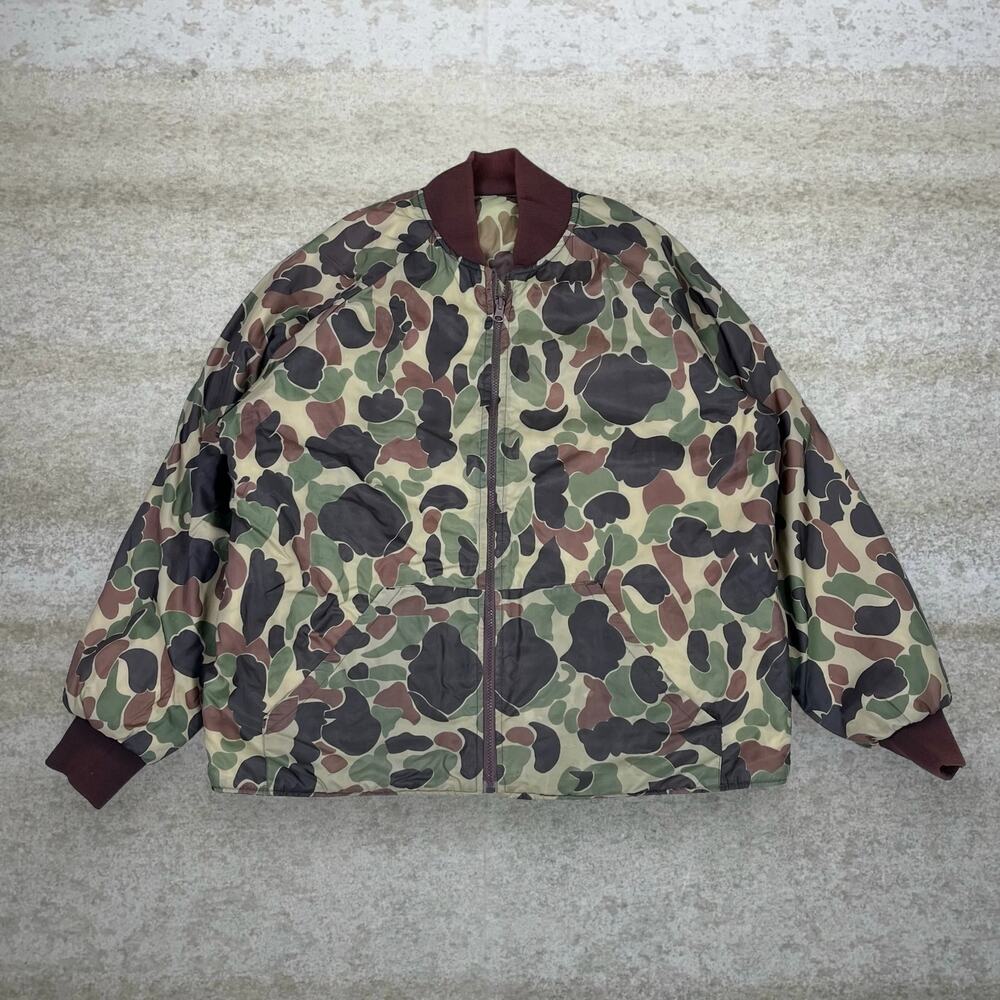 True Vintage 70s Hunting Camo Jacket Mens L Reversible Sides Duck Full Zip